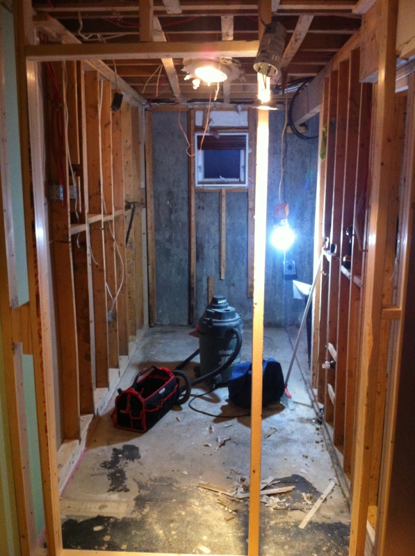 Tearing out the old basement bathroom!