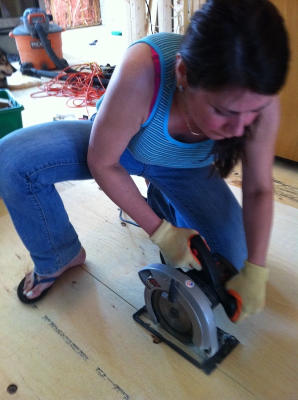 Building up the subfloor! Maibbeth lends a hand :)