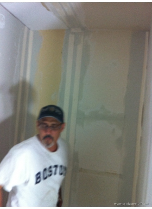 Getting the drywall mudding done! James working hard...