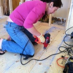 Building up the subfloor! Maibbeth lends a hand :)