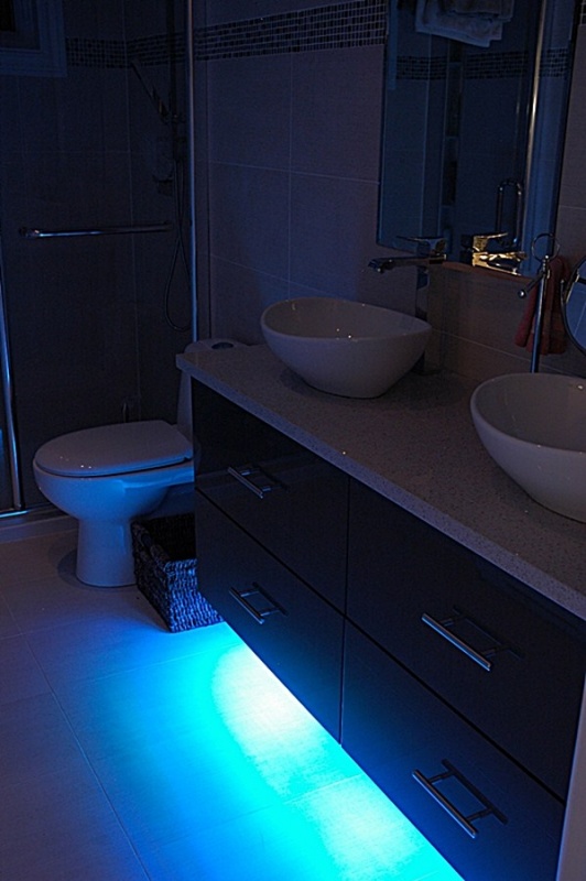 Showing off the under cabinet LED mood lighting!