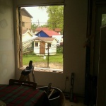 Dining room window being prepped... had to cut the bricks to make the window lower.