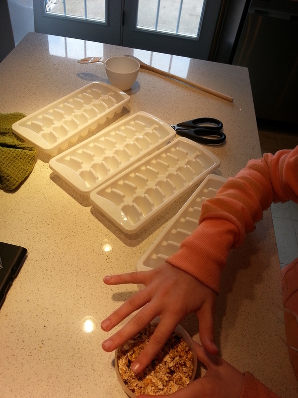 First Birdy Mash by Corina and I - Corina prepping the ingredients and trays!